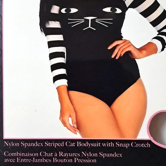 Cat Bodysuit Striped Sexy Black White Stripes Leg Avenue Unisex - Picture 6 of 13